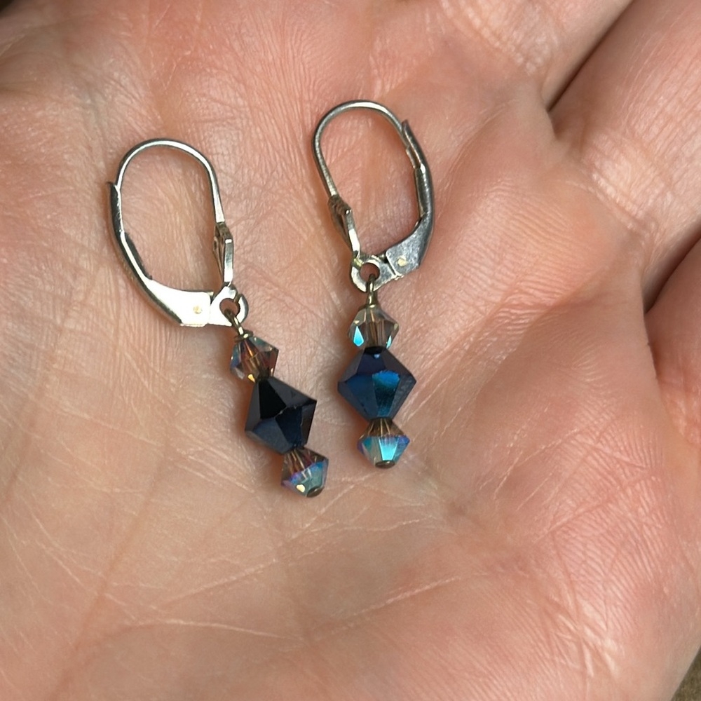 Blue Jeweled Drop Earrings